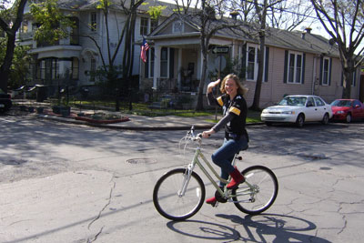 Woman riding bike